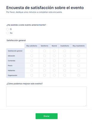 Encuesta De Satisfacción Sobre El Evento Form Template