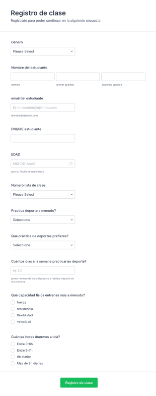 Encuesta Deporte Clase Form Template