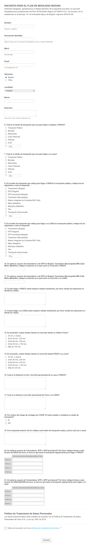 Encuesta Para El Plan De Movilidad Segura