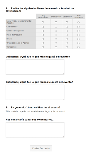 Encuesta Satisfacción Evento De Integradores Form Template