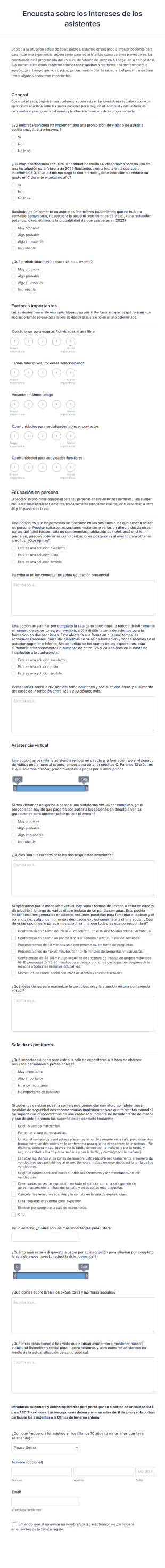 Encuesta Sobre Los Intereses De Los Asistentes Al Evento Form Template
