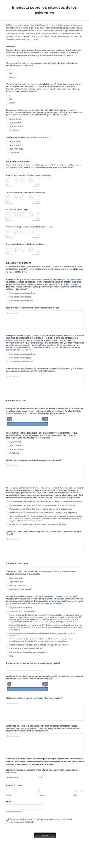 Encuesta Sobre Los Intereses De Los Asistentes Al Evento