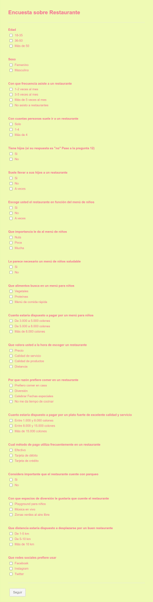 Encuesta Sobre Restaurante Form Template