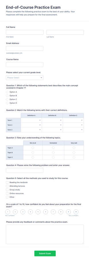End Of Course Practice Exam Form Template