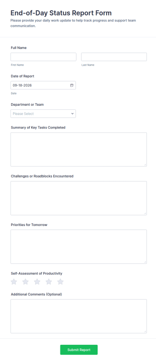 End Of Day Status Report Form Template