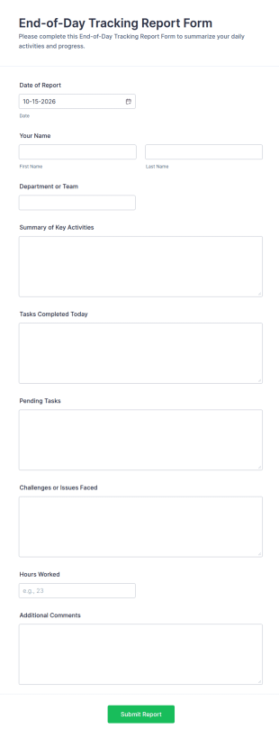 End Of Day Tracking Report Form Template