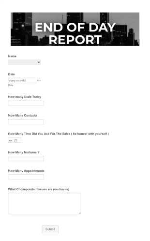 End Of Day Sales Report Form Template