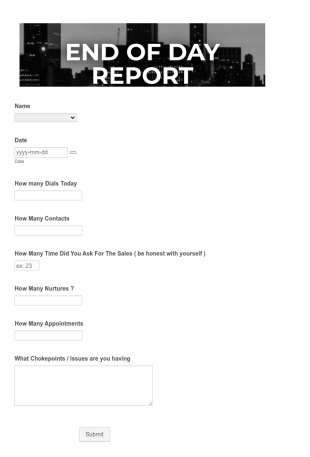 End Of Day Sales Report Form Template