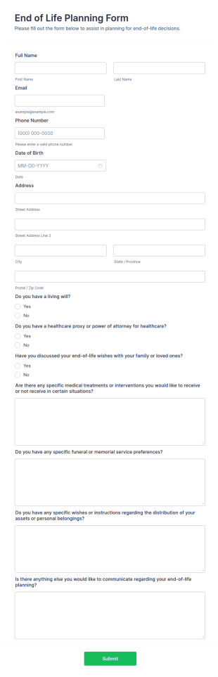 End Of Life Planning Form Template