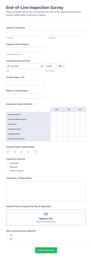 End Of Line Inspection Survey Form Template
