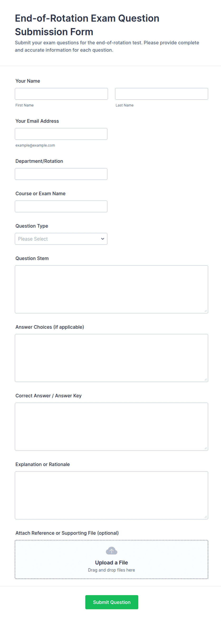 End-of-Rotation Exam Question Submission Form Template | Jotform