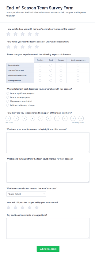 End Of Season Team Survey Form Template