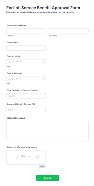 End Of Service Benefit Approval Form Template