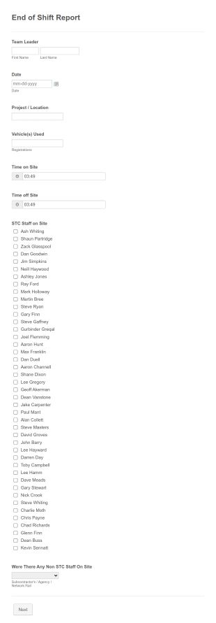 End Of Shift Report Form S&T Cover Form Template