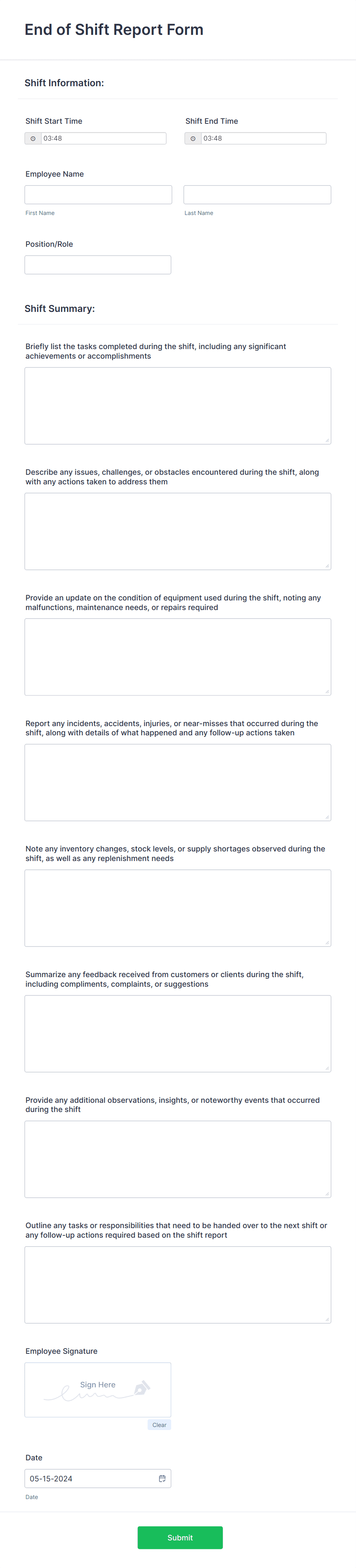 End of Shift Report Form Template | Jotform