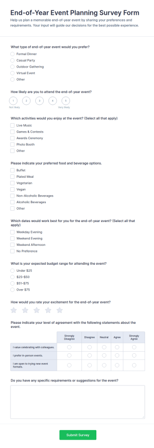 End Of Year Event Planning Survey Form Template