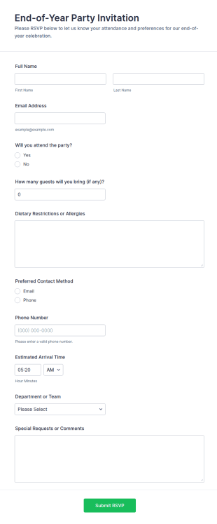 End Of Year Party Invitation Form Template