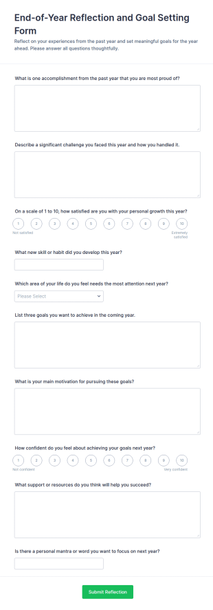End Of Year Reflection And Goal Setting Form Template