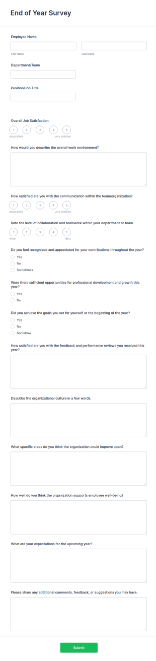 End Of Year Survey Form Template