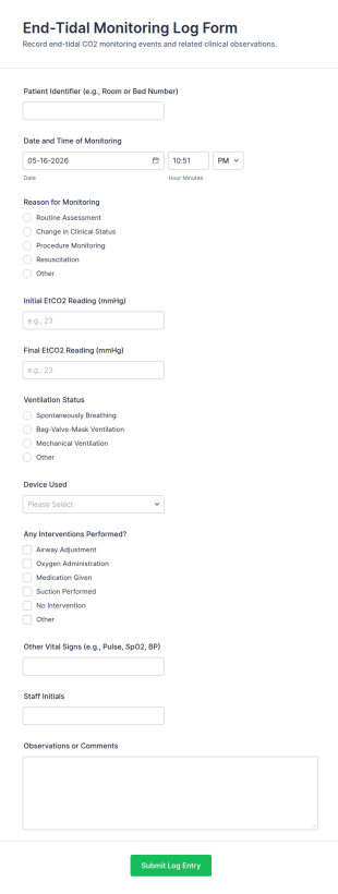 End Tidal Monitoring Log Form Template