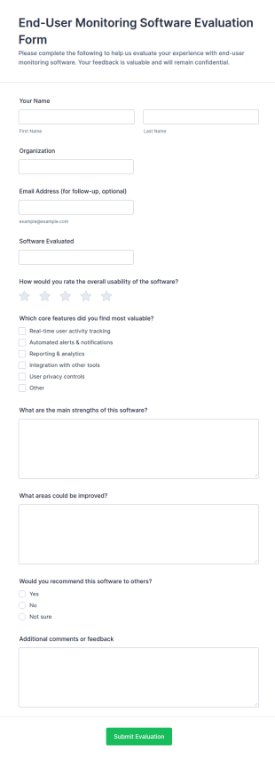 End User Monitoring Software Evaluation Form Template