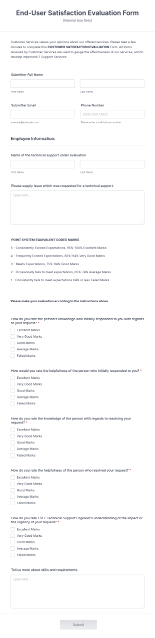 End User Satisfaction Evaluation Form Template
