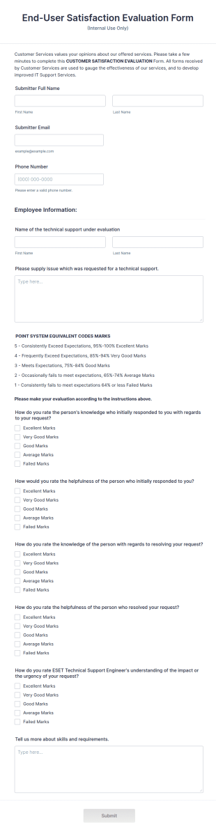 End User Satisfaction Evaluation Form Template