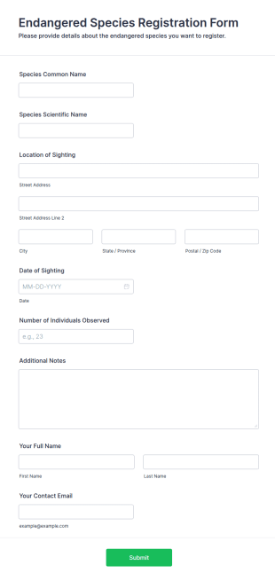 Endangered Species Registration Form Template