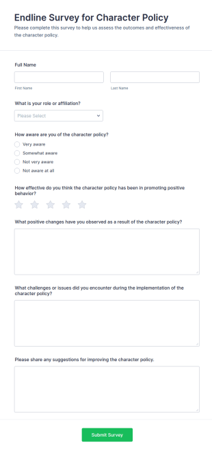 Endline Survey For Character Policy Form Template