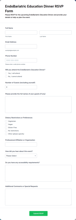 EndoBariatric Education Dinner RSVP Form Template
