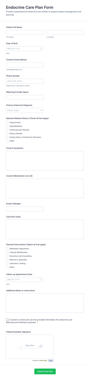Endocrine Care Plan Form Template