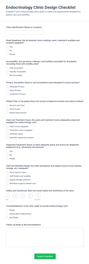 Endocrinology Clinic Design Checklist Form Template
