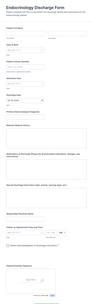Endocrinology Discharge Form Template