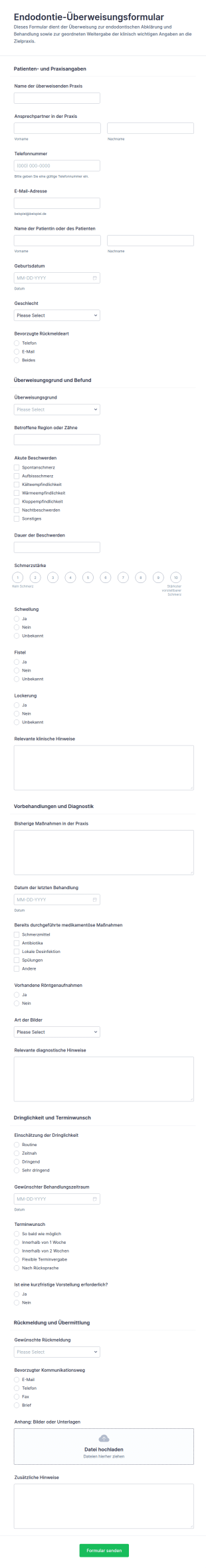 Endodontische Überweisungsformular