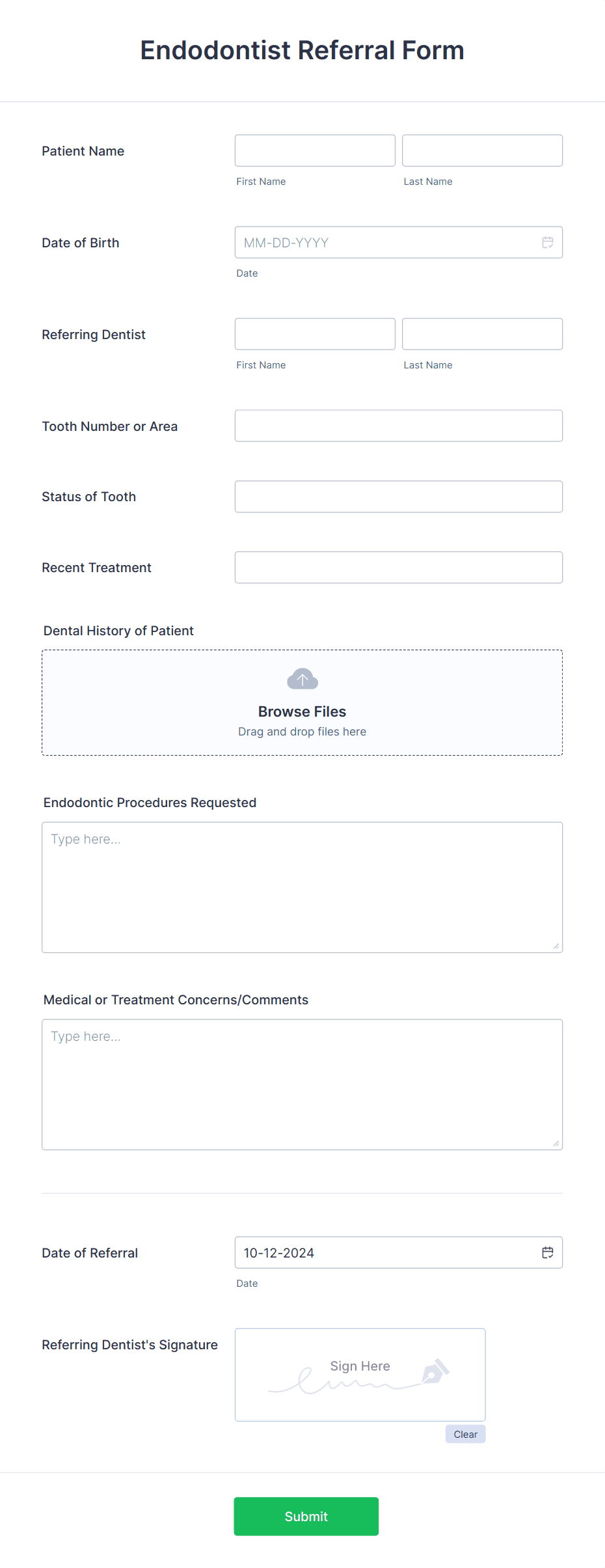 Endodontist Referral Form Template | Jotform