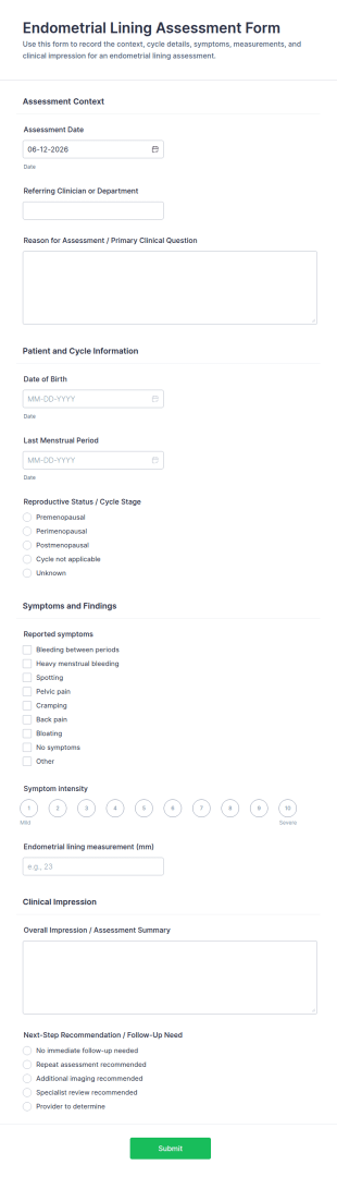 Endometrial Lining Assessment Form Template