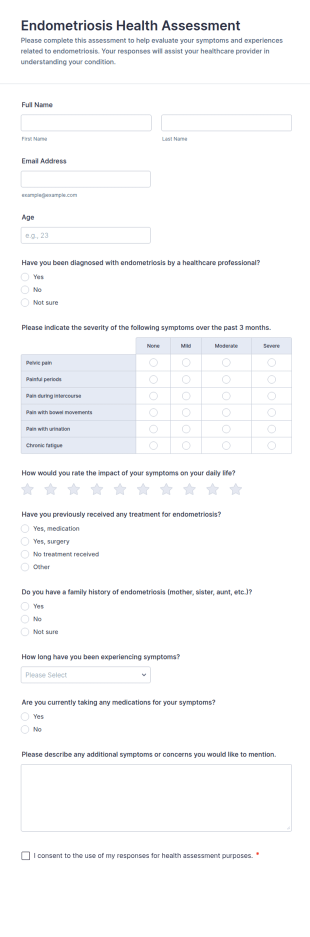 Endometriosis Health Assessment Form Template