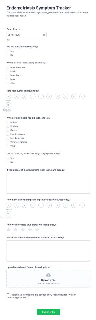 Endometriosis Symptom Tracker Form Template