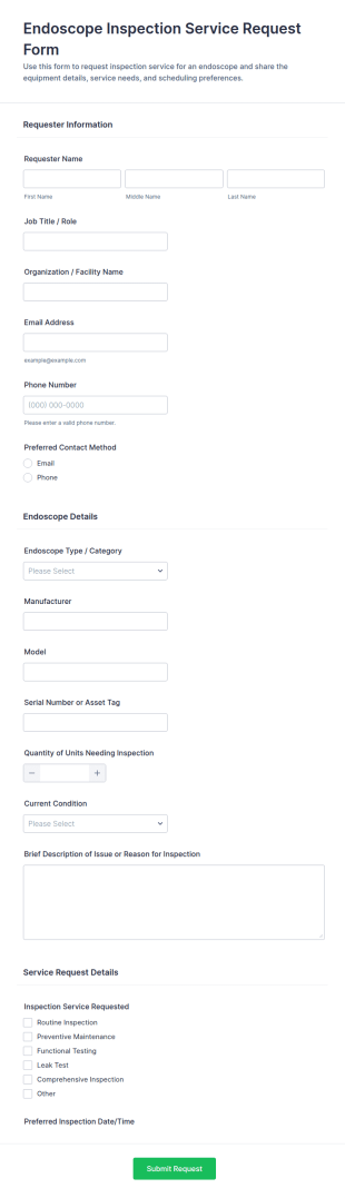 Endoscope Inspection Service Request Form Template
