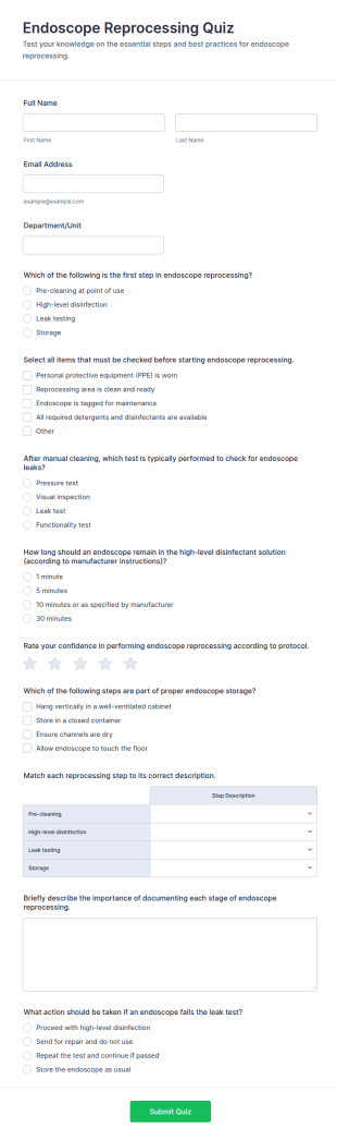 Endoscope Reprocessing Quiz Form Template