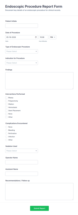 Endoscopic Procedure Report Form Template