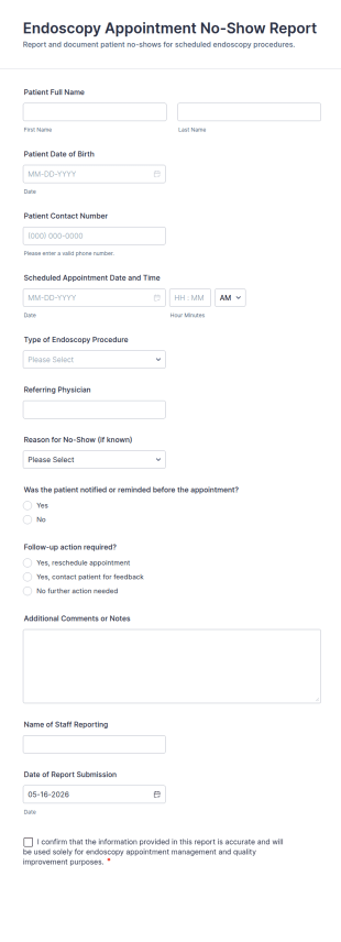 Endoscopy Appointment No Show Report Form Template