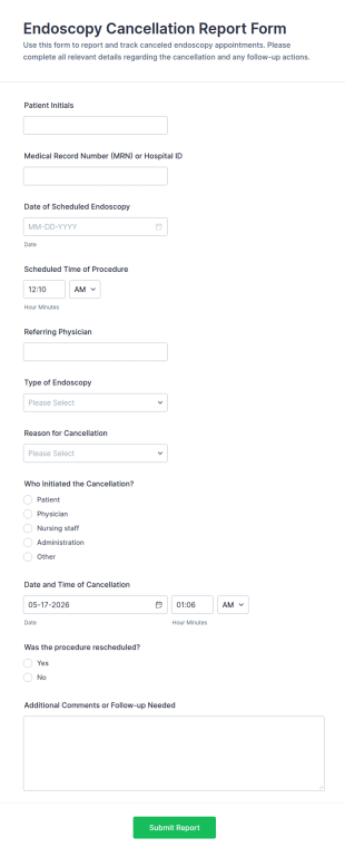 Endoscopy Cancellation Report Form Template
