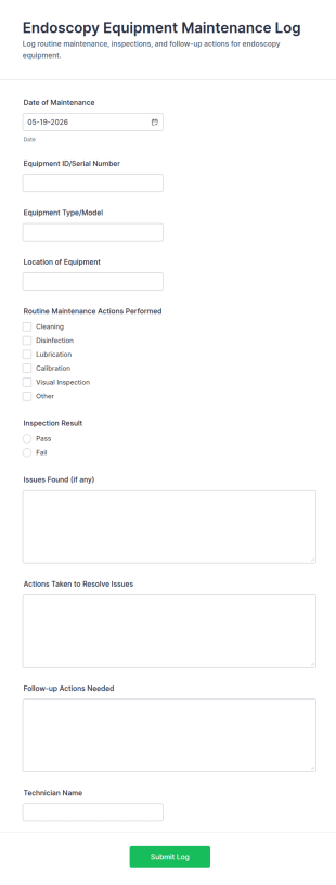 Endoscopy Equipment Maintenance Log Form Template