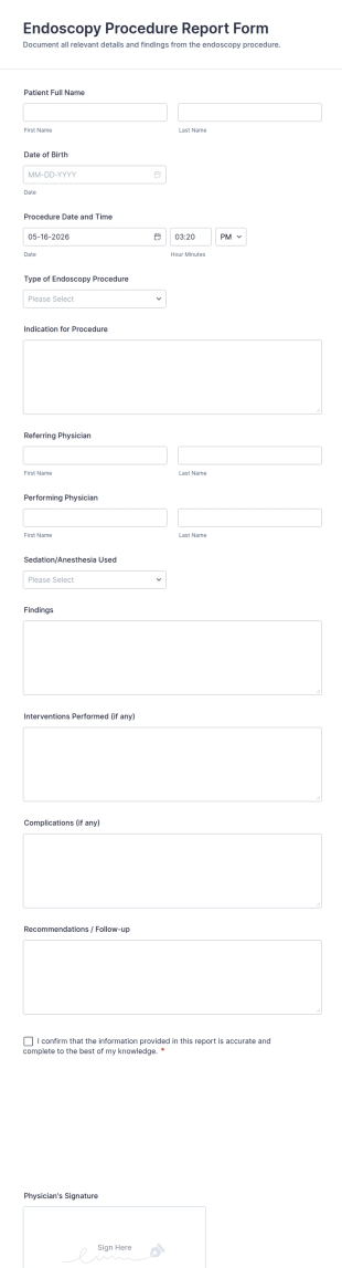 Endoscopy Procedure Report Form Template