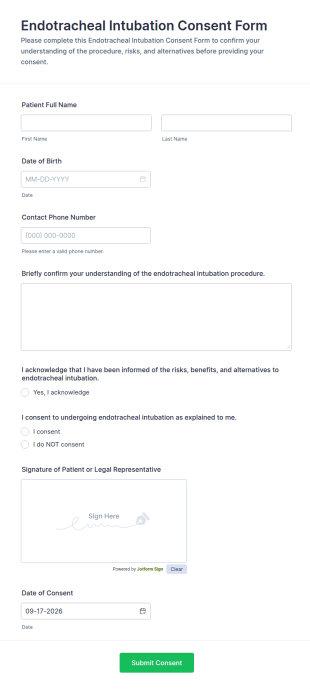Endotracheal Intubation Consent Form Template
