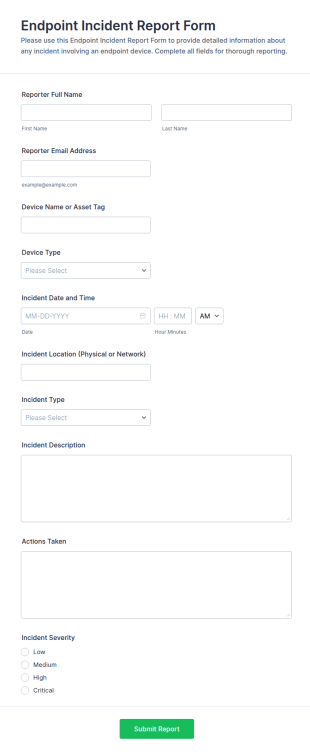 Endpoint Incident Report Form Template