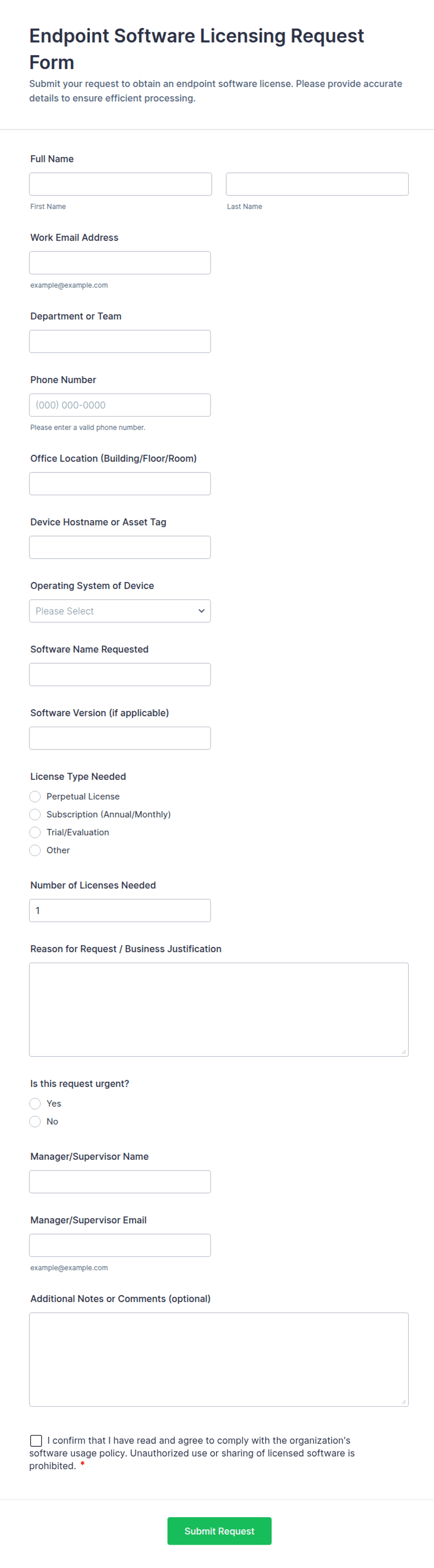 Endpoint Software Licensing Request Form Template | Jotform