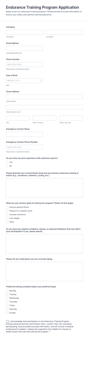 Endurance Training Program Application Form Template