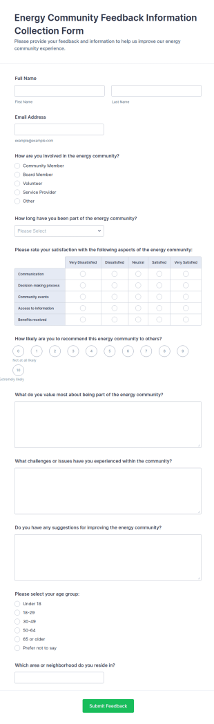 Energy Community Feedback Information Collection Form Template